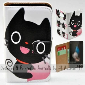 For Huawei Series - Cute Black Cat Theme Print Wallet Mobile Phone Case Cover - Picture 1 of 3