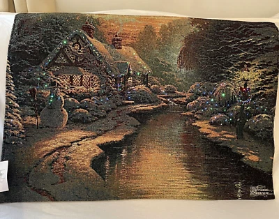 Thomas Kinkade arte tapiz aguas tranquilas cabaña luces GrannyCore noche 2 lados Foto 1 de 4