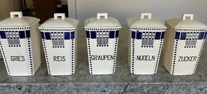 Antique Vintage ART NOUVEAU Ceramic Set German Language Canisters Arts & Crafts - Picture 1 of 10