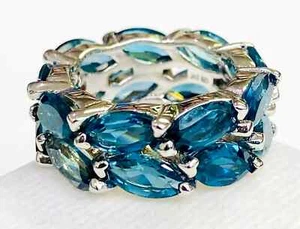 HSN Colleen Lopez Sterling Silver London Blue Topaz 2-Row Band Ring Size 5 - Picture 1 of 9