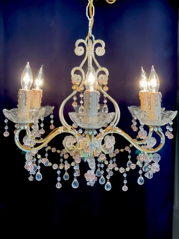 Vintage Italian Crystal Beaded Chandelier Petite Ceiling Light Cover