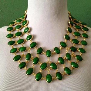 $250 AMRITA SINGH REVERSIBLE GREEN/BLACK STATEMENT CABOCHON BIB NECKLACE - Picture 1 of 2