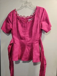 80s Made for Memories Misty Lane Hotpink Brocade Formal Blouse Sash Bow 12 - Picture 1 of 7