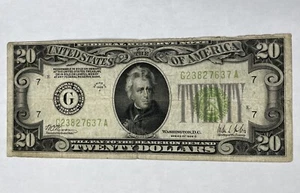 1928C $20 Federal Reserve Note Twenty Chicago FR 2053-G Banknote RARE Currency - Picture 1 of 2