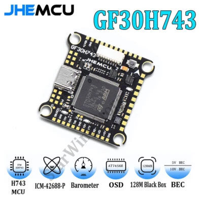 JHEMCU GF30H743 H743 480MHZ Flight Controller Dual BEC 3-6S for RC FPV Drones - Image 1 of 4