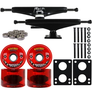 LONGBOARD Trucks/Wheels/Bearings BLACK 7.0 + BIGFOOT 76MM CRUISERS RED - Picture 1 of 6