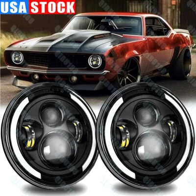 For Ford Mustang 1965-1978 7" INCH Round LED Headlights Hi/Lo Sealed Beam 2PCS - Image 1 of 4