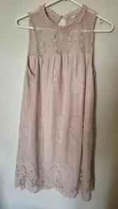 No Label Spitzenkleid Over Lay hellrosa Gr. S knielang gefüttert transparent Brustärmel - Bild 1 von 24