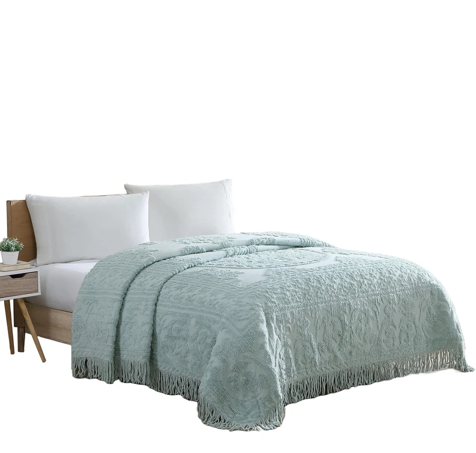 Beatrice Home Fashions Medallion Chenille Bedspread King Blue