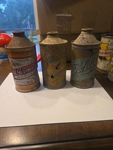 Lot Of 3 Cone Top Beer Can Rough But Still Awesome SCHLITZ GERMAN - Picture 1 of 19