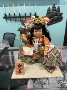 Vintage Antique Japanese Doll Orange Samurai Katana Kabuto 11” - Picture 1 of 12