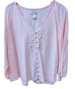 Laura Ashley Damen Top Größe 2X Leinenmischung Knopf fließend Lagenlook zeitlos - Bild 1 von 7