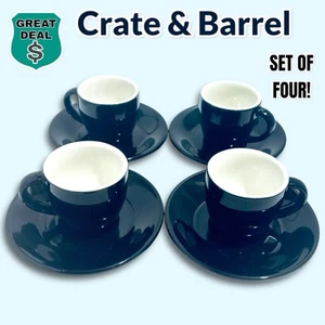 Set of 4 Crate & Barrel Black Expresso Cups & Saucers. No Chips /Scratches! RARE - Picture 1 of 8