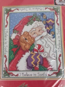 Bucilla Counted Cross Stitch Kit I BELIEVE IN SANTA Picture Pillow 83396 Bear - Picture 1 of 7