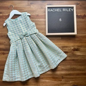 Rachel Riley Mint Green Gold Metallic Sleeveless Houndstooth Party Dress 5 - Picture 1 of 10