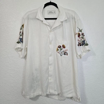 The A&F Summer Linen Blend Embroidered Button Up Shirt Size Mens L - Image 1 of 4