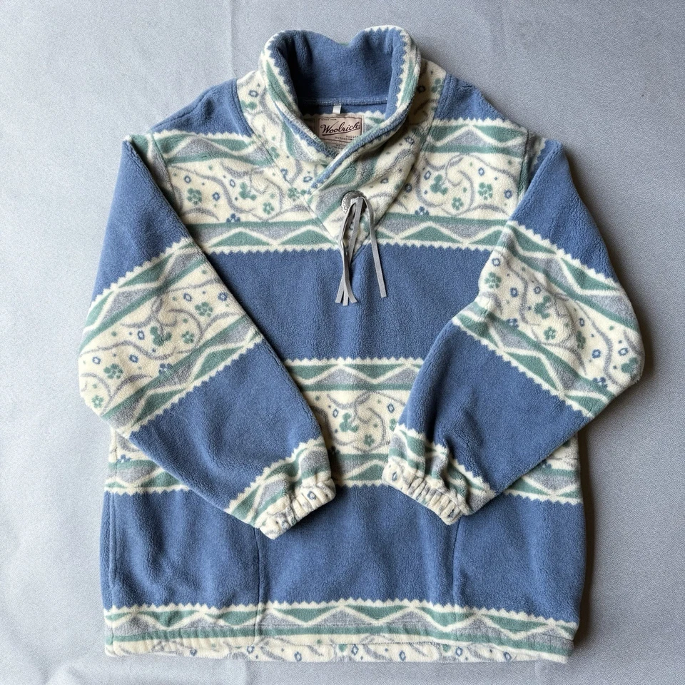 复古 Woolrich 多种颜色 Floral Cottage 蓝色白色羊毛套衫 XL 码 — 第 1/4 张图片