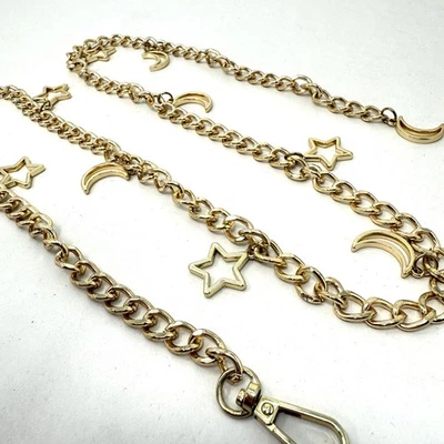 Celestial Chain Belt Moon Stars Charms Boho Y2K Gold Tone - Image 1 of 4