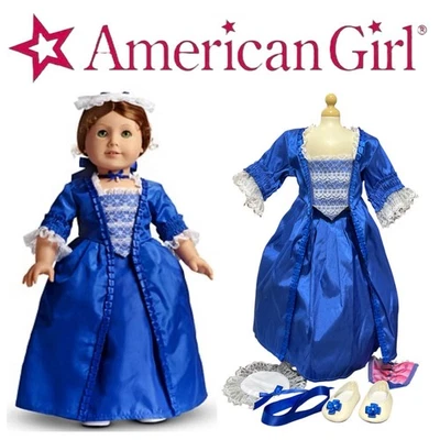 🌸 American Girl 🌸 Felicity Holiday CHRISTMAS GOWN Stomacher Shoes Ribbon & Cap - Image 1 of 4