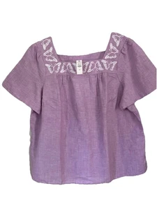Talbots Women’s Butterfly Embroidered Linen Blend Square Neck Top Cross Dye NWT - Picture 1 of 6