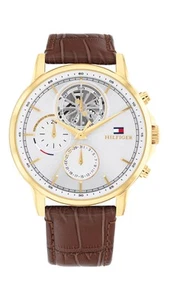 Tommy Hilfiger 1710631 Reloj Hombre Correa Cuero Soplado Esfera Plateada 46mm - Imagen 1 de 4