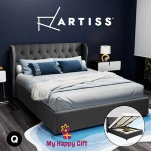 Artiss Bed Frame QUEEN Size Gas Lift Storage Mattress Base Wooden Charcoal ISSA - Picture 1 of 10