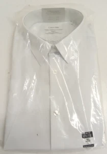 Calvin Klein Mens Steel + Slim Fit Herringbone Dress Shirt White 16.5 34/35 L - Picture 1 of 5