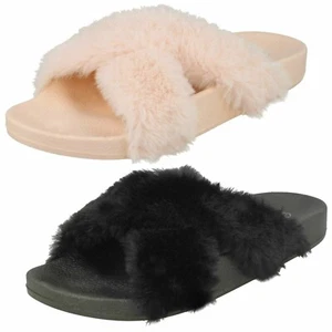 Mujer Spot On Tira Cruzada Piel Pantuflas Con Punta Abierta F0R0086 - Imagen 1 de 19