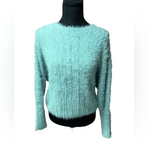 Anthropologie If It Were Me Aqua Blue Green Faux Fur Fuzzy Sweaterer Size S - Picture 1 of 8