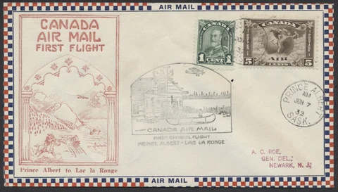 1932 Flight Cover Roessler Cachet, Prince Albert SK to Lac La Ronge, AAMC# 3215a Cover