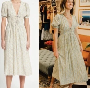 Faithfull the Brand Patrinico Floral Midi Dress Size 10 Cottagecore Plunge Neck - Picture 1 of 10