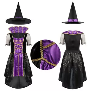 Women Witch Costume Outfits Classic Wicked Witch Dress HalloweenDress with Hat - Picture 1 of 31