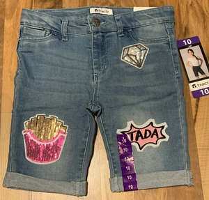 Tractr (Sz 10) Girls' Embellished Patched ('TADA' Diamond) Denim Bermuda Shorts - Picture 1 of 17