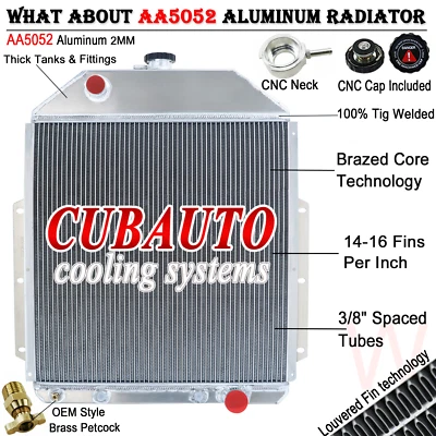 3 Row Aluminum Radiator For 1942-1952 1949 Ford F1 F2 F3 Pickup Truck 3.9L — 第 1/4 张图片