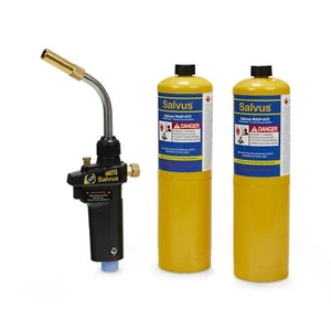 Blowtorch Kit Salvus Turbo Torch Blow Torch Swivel Gun Plus 2 x Mapp Gas Bottles - Picture 1 of 9