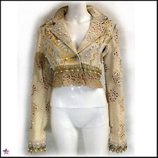 bolero denim casual fashion brand italian woman jacket beads lace original beige