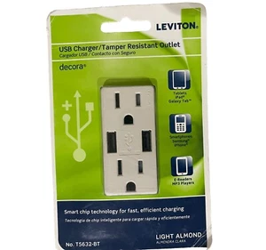LEVITON T5632-BT  Outlet USB Charger in Light Almond Home Improvement DIY plug - Picture 1 of 3