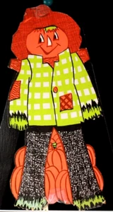 Vintage 70's Pumpkin Head Scarecrow Die Cut Halloween Decoration Jack-O-Lantern - Picture 1 of 2