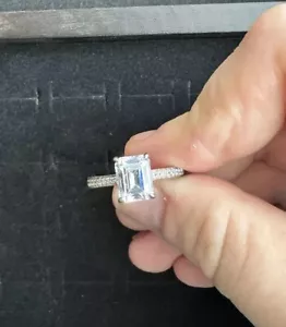 Vintage Stil Art Deco Verlobungsring Sterlingsilber Smaragdschliff Solitär 10 - Bild 1 von 2