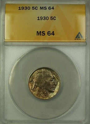 1930 Buffalo Nickel Coin 5c ANACS MS-64 Better Coin - Image 1 of 2