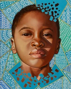 African girl portrait, Original artwork oil painting, people 16''x20" - Picture 1 of 7