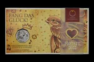 2022 Austria Silver €5 New Year's: Happiness is a Bird 1/4 Oz Silver in Folder - Picture 1 of 4