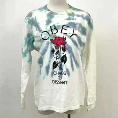 Obey Women's LS Box T-Shirt Soft Demand White/Purples Tie Dye Size S NEW - Image 1 of 2