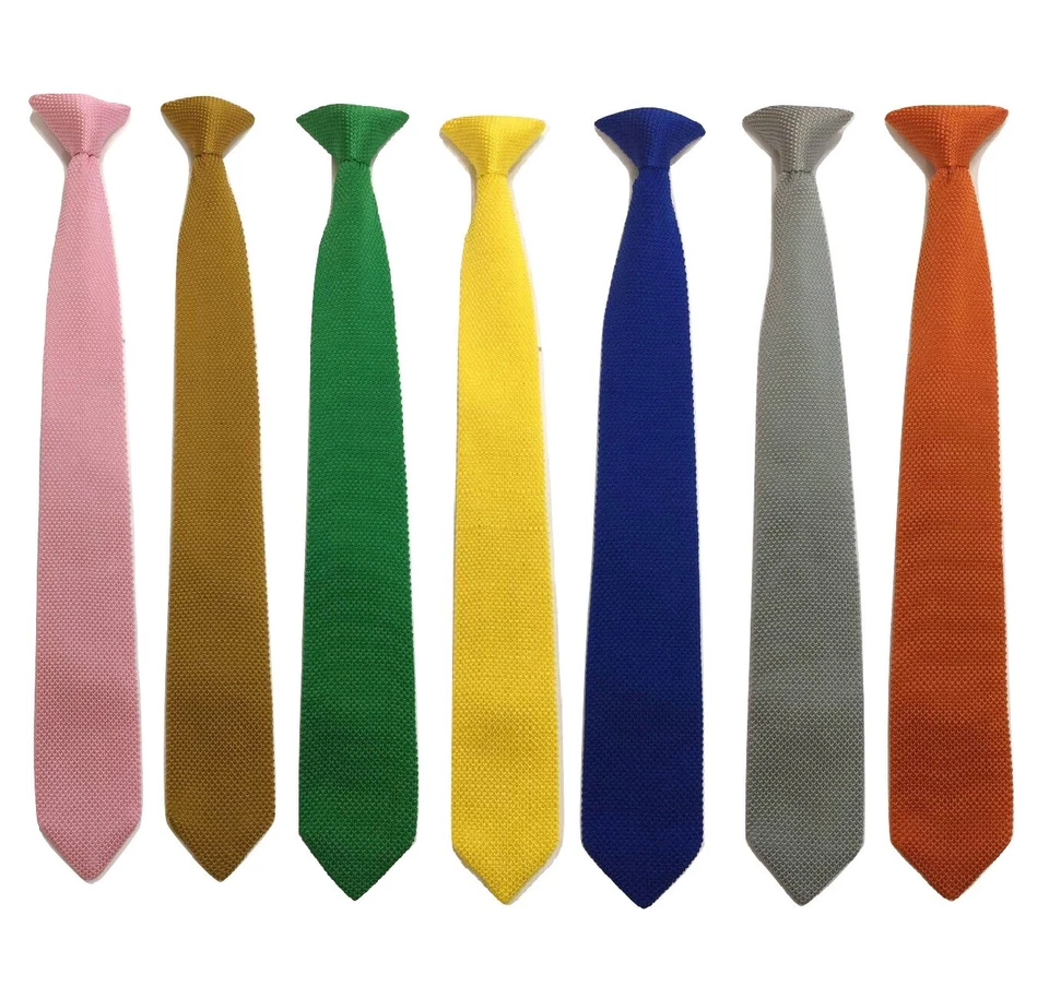 Smart Men's Clip On Knit Knitted Tie Slim Woven Silky Pointed Bottom UK - Image 1 of 1