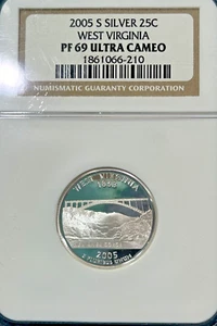 2004-S West Virginia State Silver 25C NGC PF69 ULTRA CAMEO - Picture 1 of 2