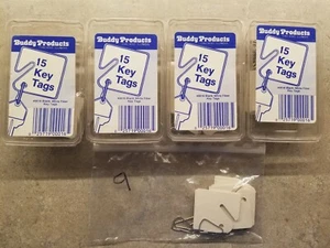 NEW 69 Square White Fiber & Metal Hook KEY TAGS For Slotted Rack Style Cabinets - Picture 1 of 3