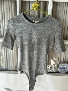 Madewell HeatherGray Crewneck Short Sleeve Bodysuit Thong Women's XXS - Picture 1 of 14