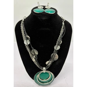 Chicos Emerald Green Chunky Gold Necklace With Matching Earrings Stamped - Picture 1 of 5