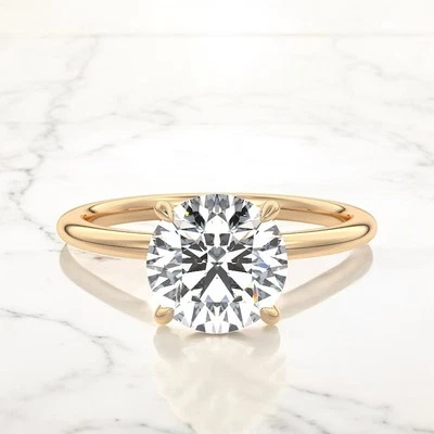 Wedding Women Ring Round Diamond Lab Grown 2 Carat IGI Certified 14k Yellow Gold - Image 1 of 4