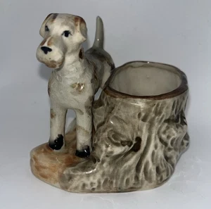 Vintage Ceramic Dog Planter with Tree Stump, Terrier, Japan ? - Picture 1 of 15